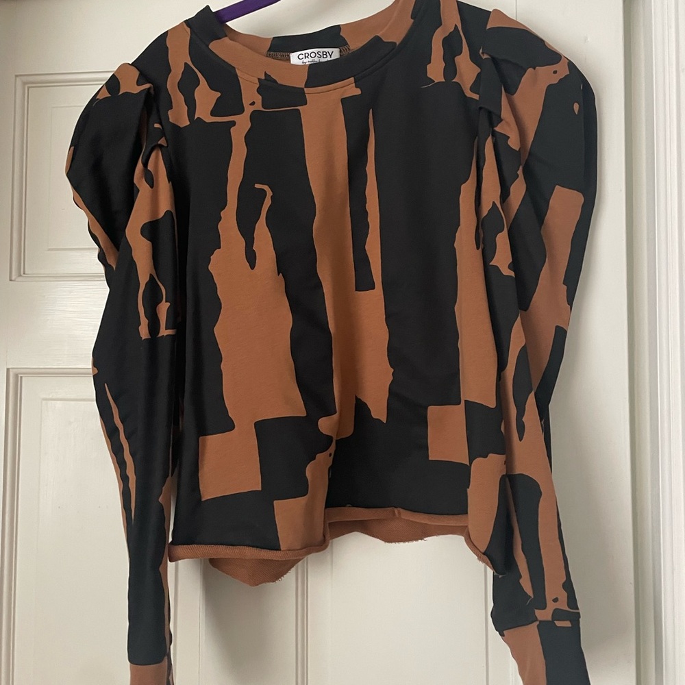 CROSBY by Mollie Burch Black and Brown Graphic Boxy Blouse